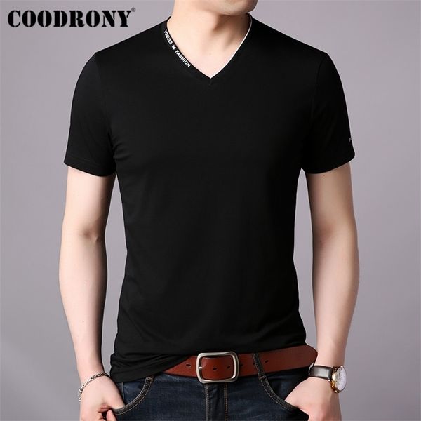 

coodrony t shirt men short sleeve t-shirt men clothing summer streetwear casual men's t-shirt v-neck tee shirt homme s95022 210722, White;black