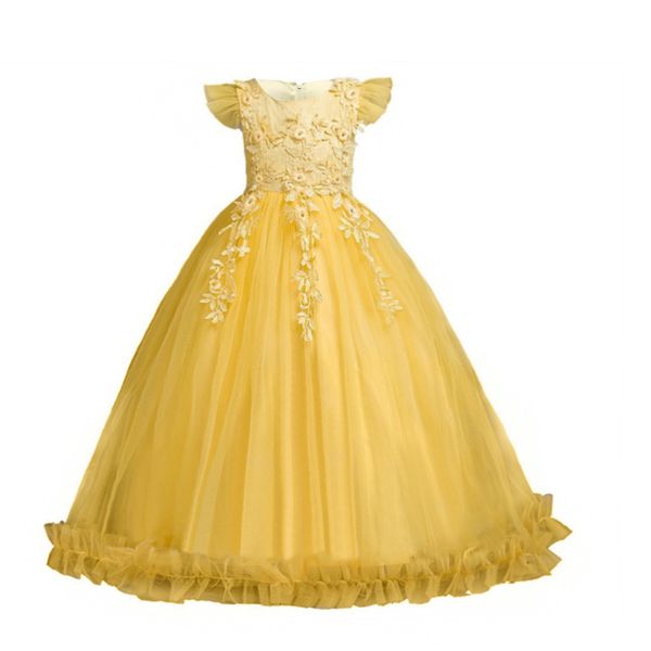

premium 70% off children's dress long middle and large fluffy pink princess, White
