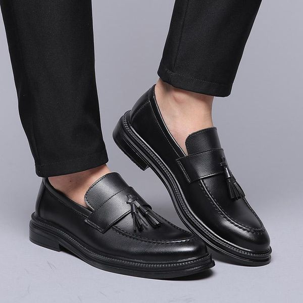 

dress shoes 2021 men formal wedding leather business casual office men's flats oxfords british style, Black