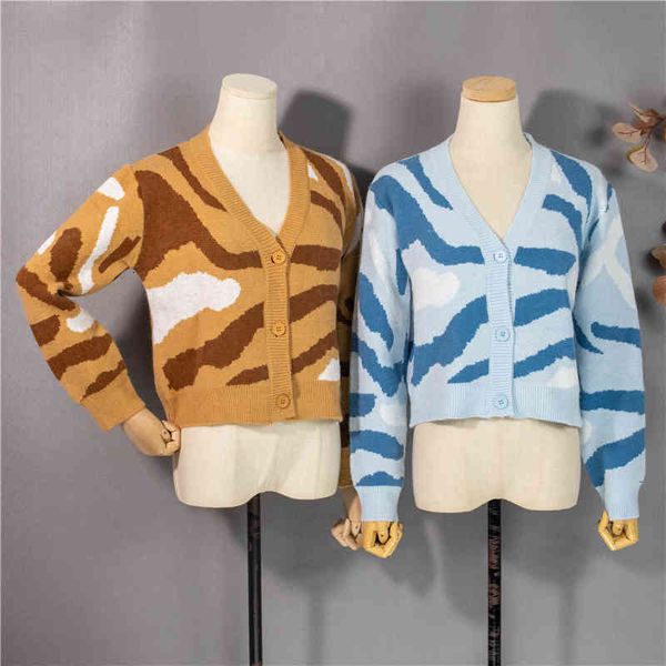 

women's knits & tees new by women autumn winter elegant cardigans vintage zebra stripes short s7jh, White