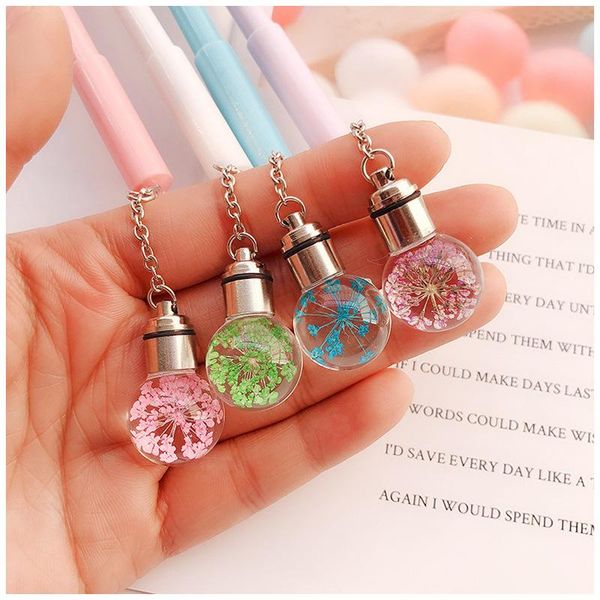 

gel pens 1pcs creative glowing light bulb pen cute flowers pendant black ink ball stationery papelaria caneta school supplies