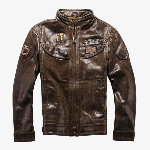 

men's leather & faux 6070 read description asian size army genuine outerwear sheep biker jacket for men, Black