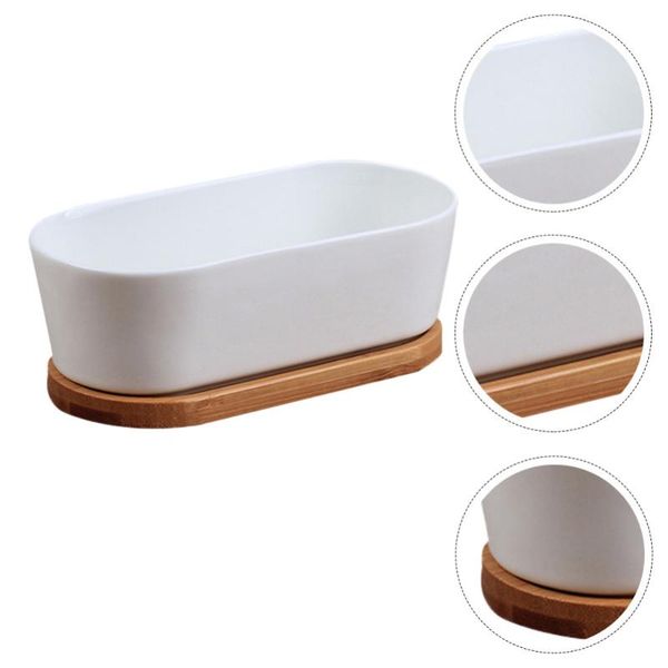 

bike heels & chainwheels 2pcs ceramic succulent bonsai plant pot flower planter with bamboo saucer