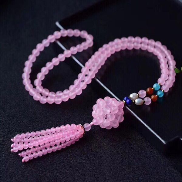 

pendants wholesale joursneige pink purple natural crystal pendant woven ball and tassel necklace lucky for women fashion jewelry, Black