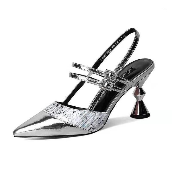 

sandals women 2021 summer shoes woman silver bling wedding pointed toe pumps double buckle dress sandalias1, Black