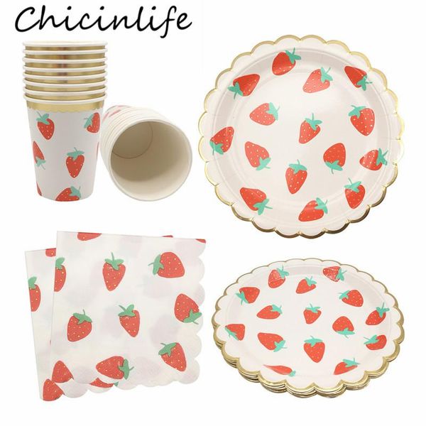 

disposable dinnerware chicinlife 8pcs strawberry paper plates cups napkins tableware birthday party decoration wedding summer supplie