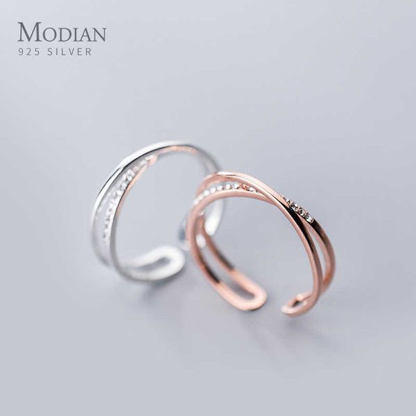 

double layer rose gold color ring for women pure 925 sterling silver clear zircon delicate wedding rings luxury jewelry 210707, Slivery;golden