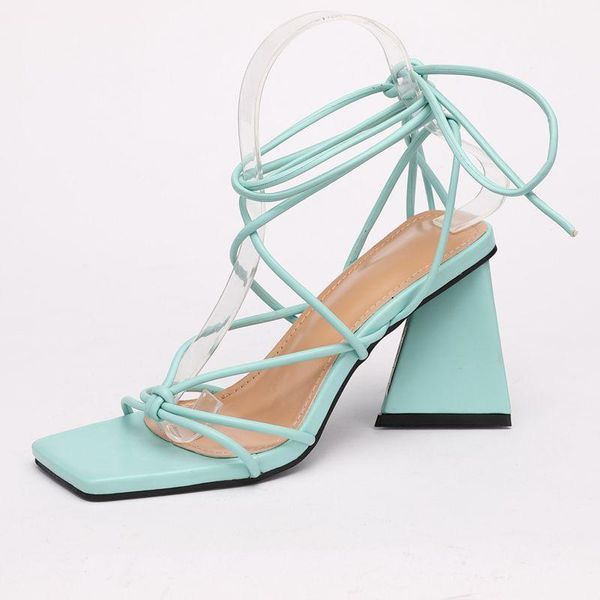 

dress shoes nice summer women sandals fashion cross-tied strange high heels square toe lace-up party pumps size 41 42, Black