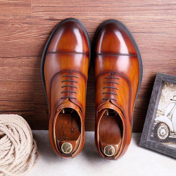 

dress shoes layer cattle leather gradient upper gentleman three joint lace up men's wedding, Black