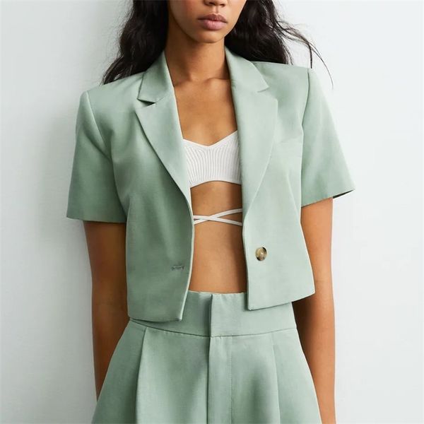 

women summer casual solid linen blazers coats za notched collar female elegant street short blazer outerwear clothes 210513, White;black