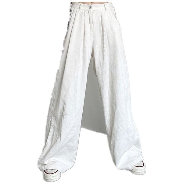 

women's pants & capris white corduroy wide-leg spring and autumn loose mopping 2021 high-waist straight-leg casual tide, Black;white