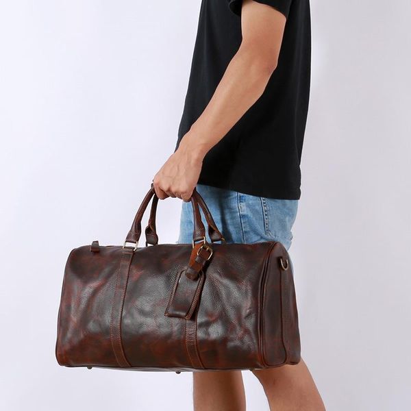 

fashion men soft cow leather travel holdall casual duffle handbag duffel bags
