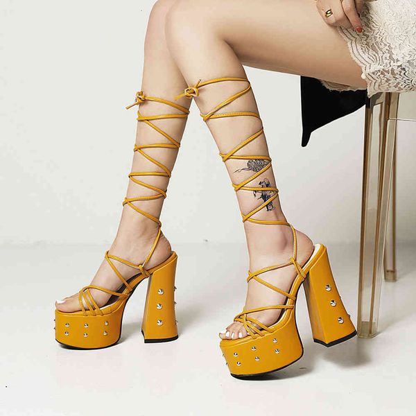 

sandals hoof ankle heels girdle bow-up super high rebite platform street summer woman shoes big size 35-46 sandals atp7, Black