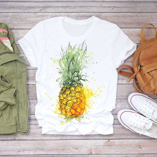 Frauen 2020 Sommer Ananas Aquarell Obst Nette Cartoon Dame T-shirts Top T Shirt Damen Frauen Grafik Weibliche T-shirt X0527