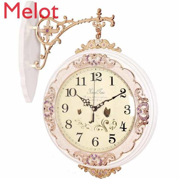 

wall clocks double-sided pocket watch pastoral modern simple and fashionable solid wood living room creative mute clock