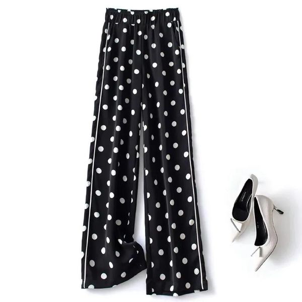 

women's pants & capris high-end triacetate wide-leg plus size 2021 spring and summer korean fashion polka dot printing casual, Black;white