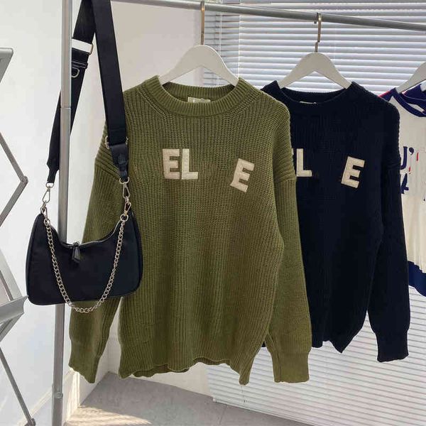 

2022 factory wholesale new model taped letter embroidered crew neck women's autumn winter couple loose fashion sweater, White;black