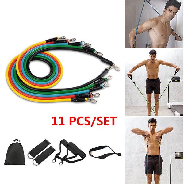 

11pcs fitness band resistance bands set yoga exercise rubber loop tube gym door anchor ankle straps with bag elastic