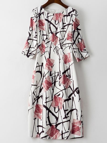 

print women sheath dress round neck half sleeve dresses, Black;gray