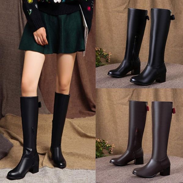 

boots kolnoo handmade womens 5.5cm thick heels knee-high butterfly winter booties large size evening fashion daily shoes, Black