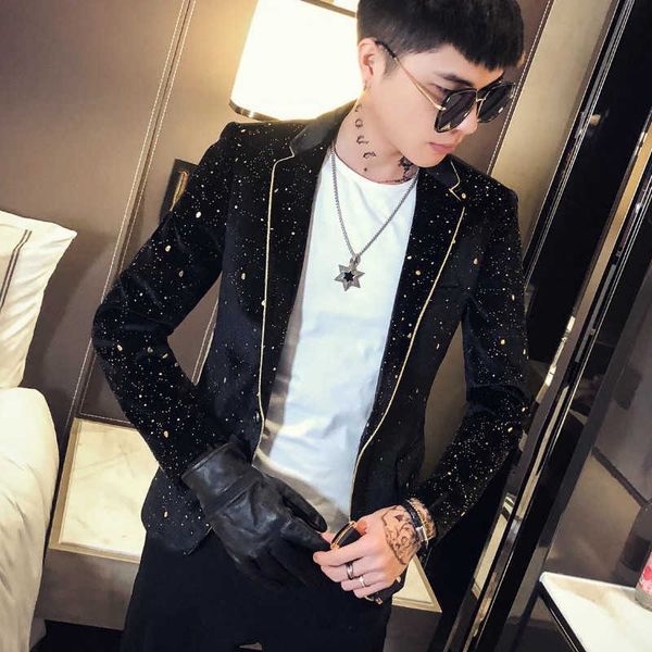 

velvet dots printing blazer suit jacket mens stage jackets slim fit wedding mens coat designer blazer hombre club dj clothers 210527, White;black