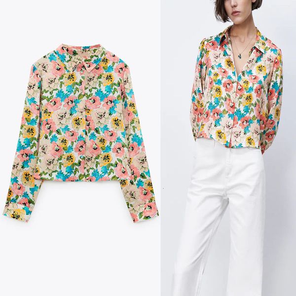 

dresses vintage floral print cropped shirt women long sleeve spring blouse female fashion button up elegant fitted top, Black;gray