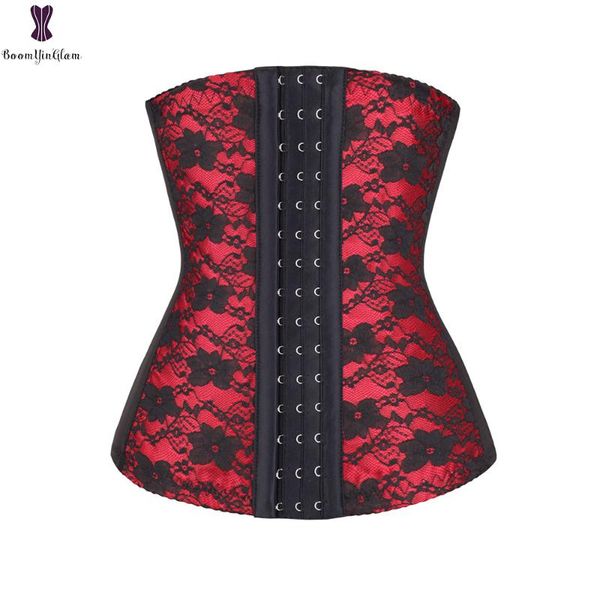 

bustiers & corsets steel boned floral korset women underbust bustier plus size xs-6xl gorset 3 rows hooks eye, Black;white