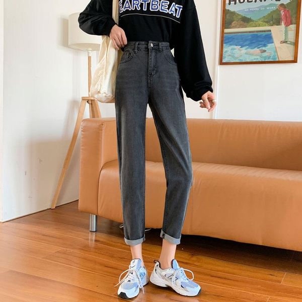 

autumn winter woman jeans high waist mom mujer loose straight plus size ladies denim trousers casual full lenght pants women's, Blue