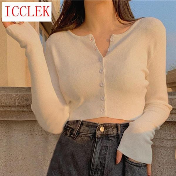 

women's t-shirt knitted cardigan solid color short 2021 spring and summer low-cut v-fashion long leisure sleeve top, White