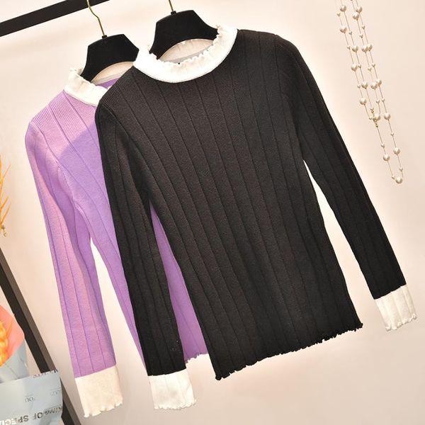 

women's sweaters sweater women 2021 self-cultivation high-necked knitted jumper hit color side long sleeve bottoming, White;black