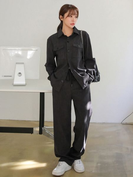 

dazy flap pocket corduroy blouse & drawstring waist pants o4g0#, White