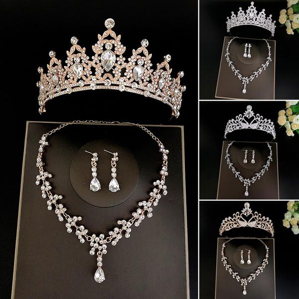 

earrings & necklace wedding bridal tiaras crown set with earring kit necklack handmade luxury crystal hair accessories for party prom nov99, Silver