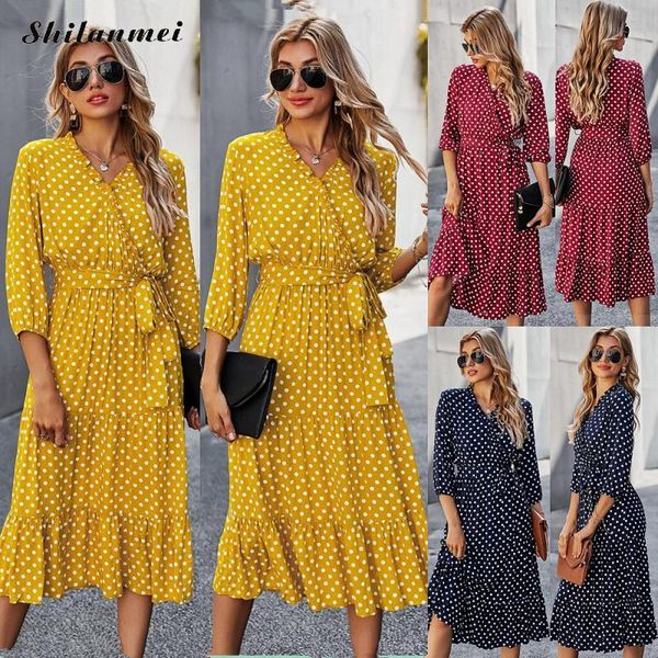 

women's swimwear 2021 spring summer beach wear fashion office lady dot print bohemia boho polka dress elegant women yellow midi casual, White;black