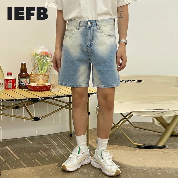 

men's shorts iefb blue jeans ins gradient denim male's loose straight casual thin knee length 2021 summer, White;black