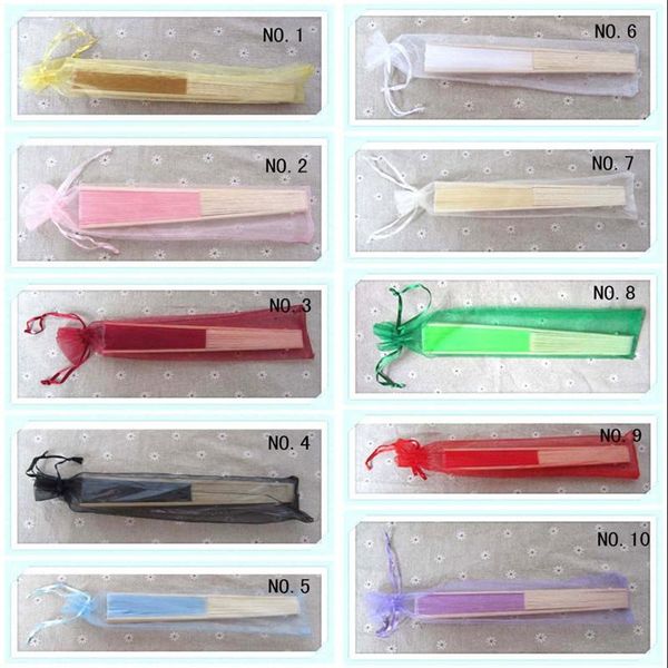 

gift wrap 50pcs/lot 10 color silk pouch for hand fans organza bag with drawstring ( not include fan)
