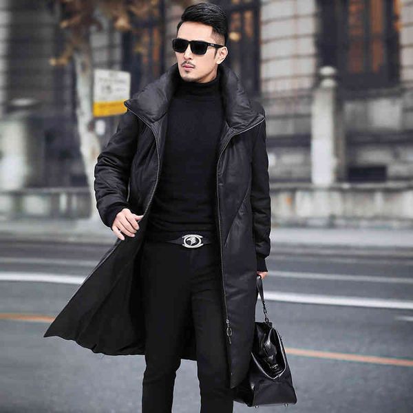 

men's leather & faux genuine jacket winter men long duck down sheepskin coat warm jackets plus size erkek mont 68d81878 g4l2, Black