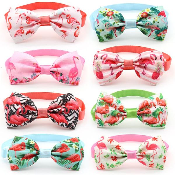 

50/100 pcs small dogs accessories flamingo style puppy dog bow ties necktie adjustable collar bows supplies pet apparel