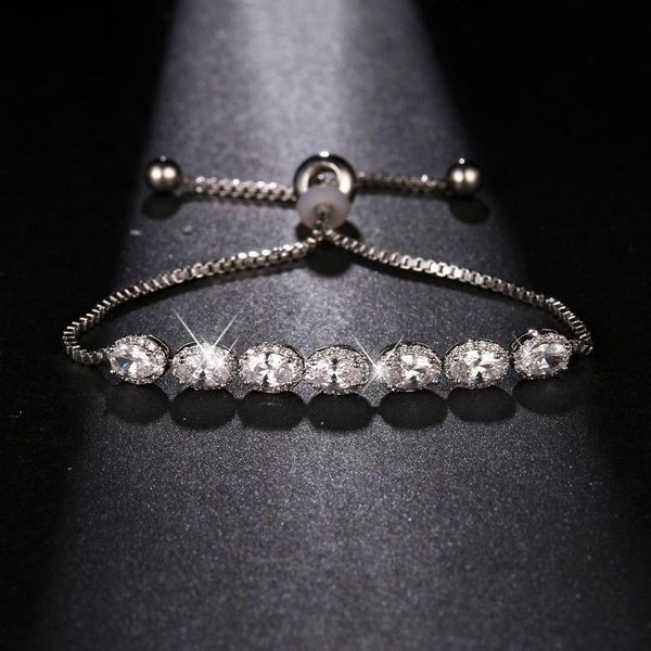 

charm bracelets orztoon vintage oval zircon slim chain for women fashion shine silver color bracelet trendy female jewelry party gift, Golden;silver