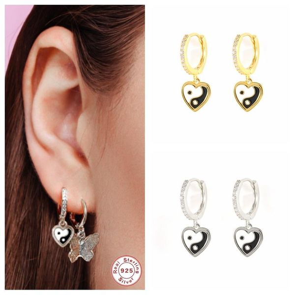 

hoop & huggie 100% real s925 sterling silver enamel earrings for women girl trendy dripping oil vintage circle earring pendientes brincos, Golden;silver