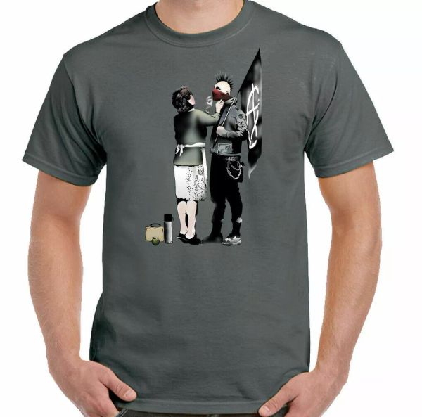

banksy t shirt men punk street art graffiti skinhead mod rock music, White;black