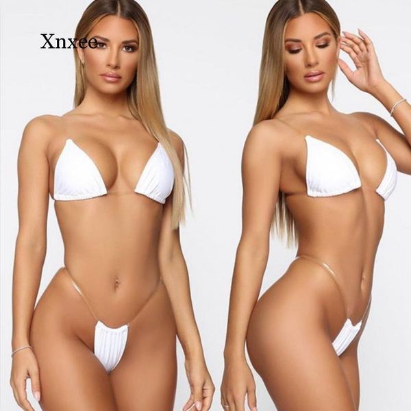 

women's swimwear solid clear strap thong mini bikinis suit swimsuit women mujer push up micro triangle bikini bathing set beach, White;black
