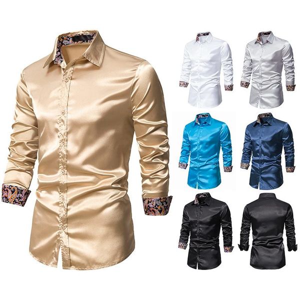 

men's casual shirts long-sleeved fashion button slim-fit formal silk, White;black