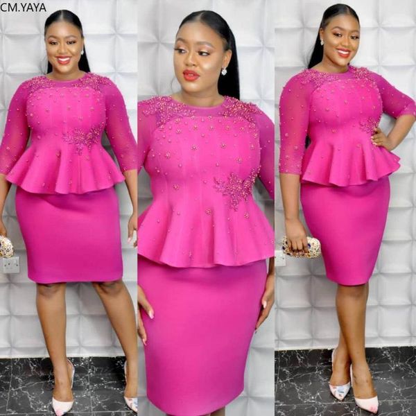 

two piece dress 2021 african style women set pearls beading lace embroidery +midi skirts suit plus size bodycon night, White