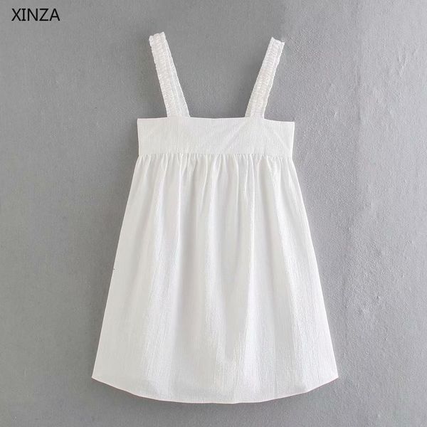 

casual dresses textured weave mini summer women sleeveless straps elastic white beach back zip woman pleat loose 49xh, Black;gray