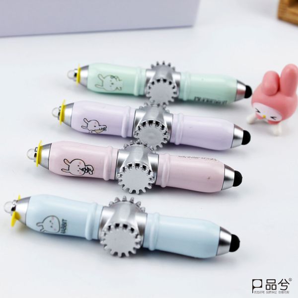 

gyro fingertip pen rotary light creative lovely student short ball point led minous touch, Blue;orange