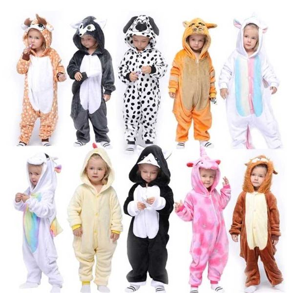 Çocuklar için Tiger Kigurumi çocuk unicorn panda pijama kış pazen sıcak pijama erkek kız hayvan onesies tulumlar 211130