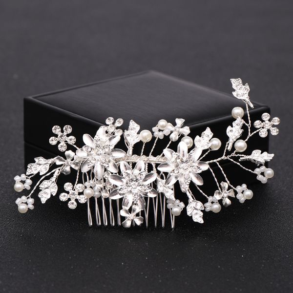 

trendy bridal hair combs hair accessories wedding headpiece silver color pearl crystal women hair combs flower jewelrydio chan contact, Golden;white