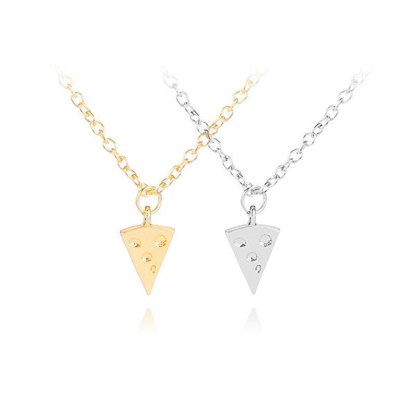 

pendant necklaces 10 geometric triangle pizza cake necklace lucky good friends cheese clavicle chain jewelry, Silver