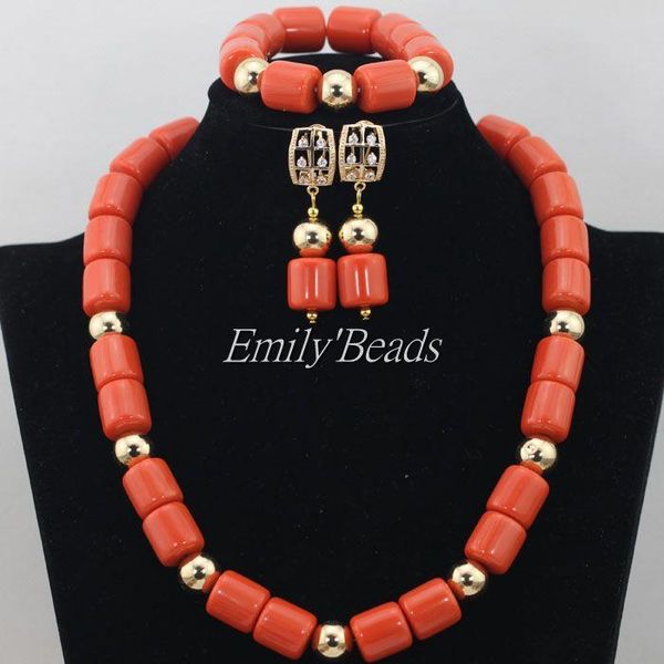 

earrings & necklace 2021 smart orange coral beads bracelet set nigerian wedding african costume jewelry sets cj455, Silver