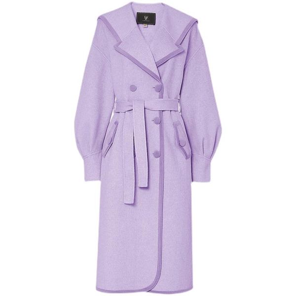 

women's wool & blends autumn winter vintage lantern sleeve long woolen overcoat women double breasted faced coat, Black